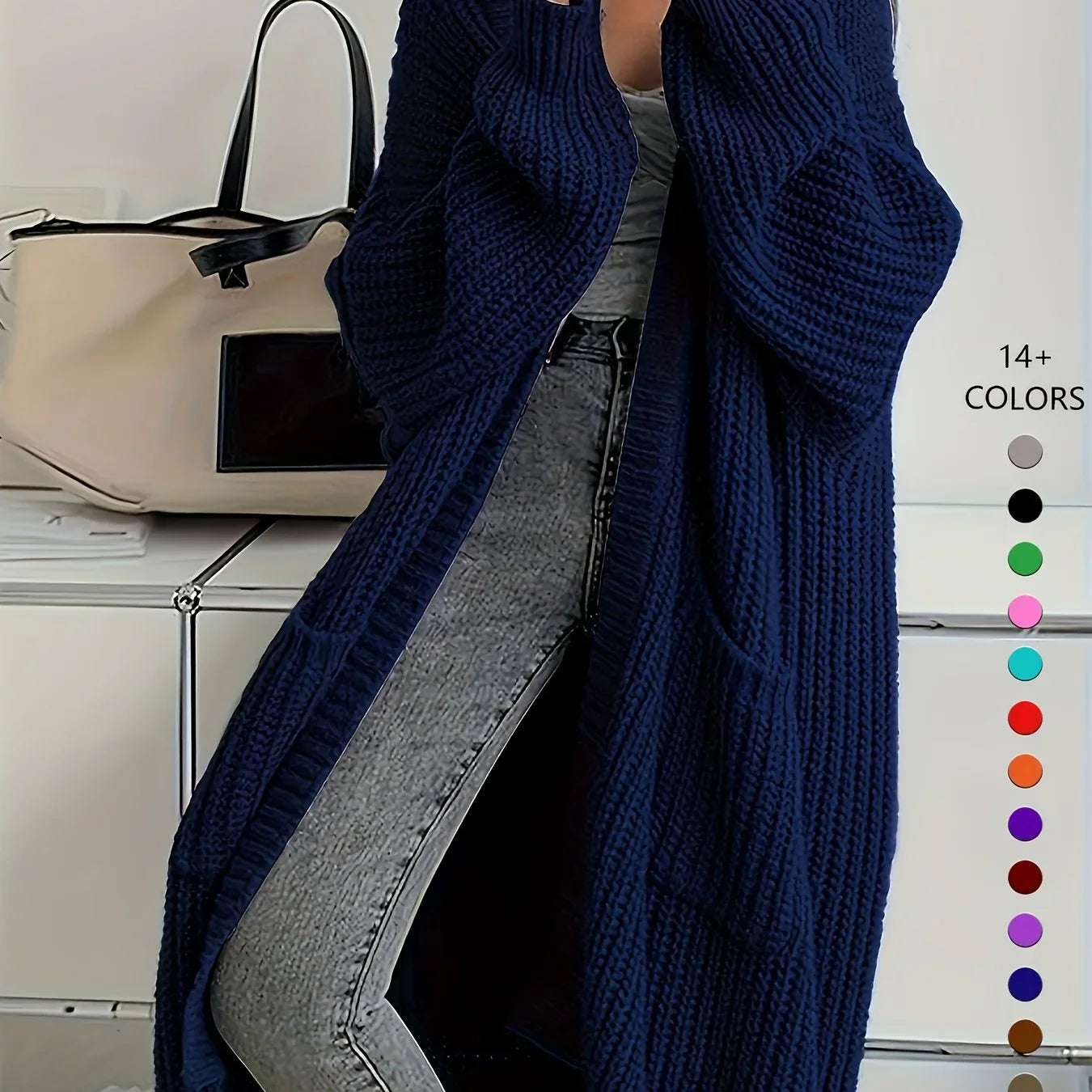 Knee-Length Open Front Cardigan