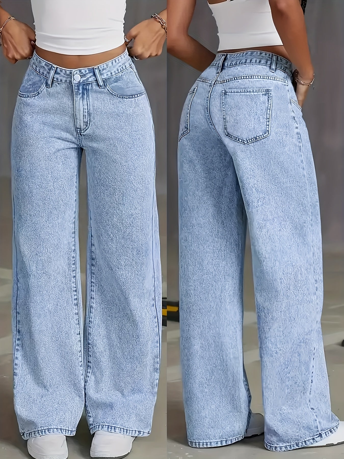Women’s Black Distressed Wide-Leg Jeans