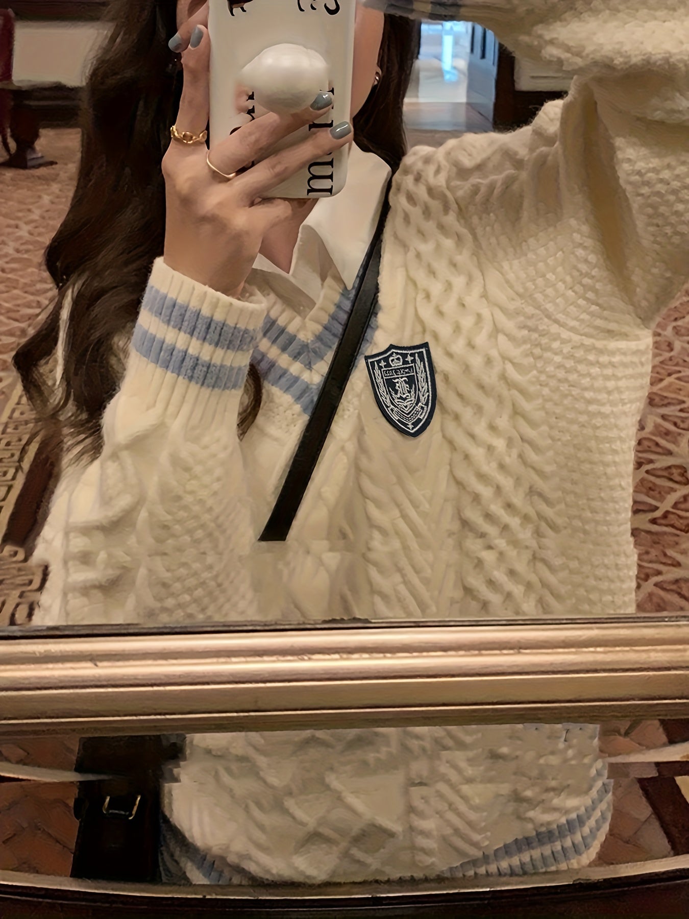 Women's Retro Preppy V-Neck Sweater