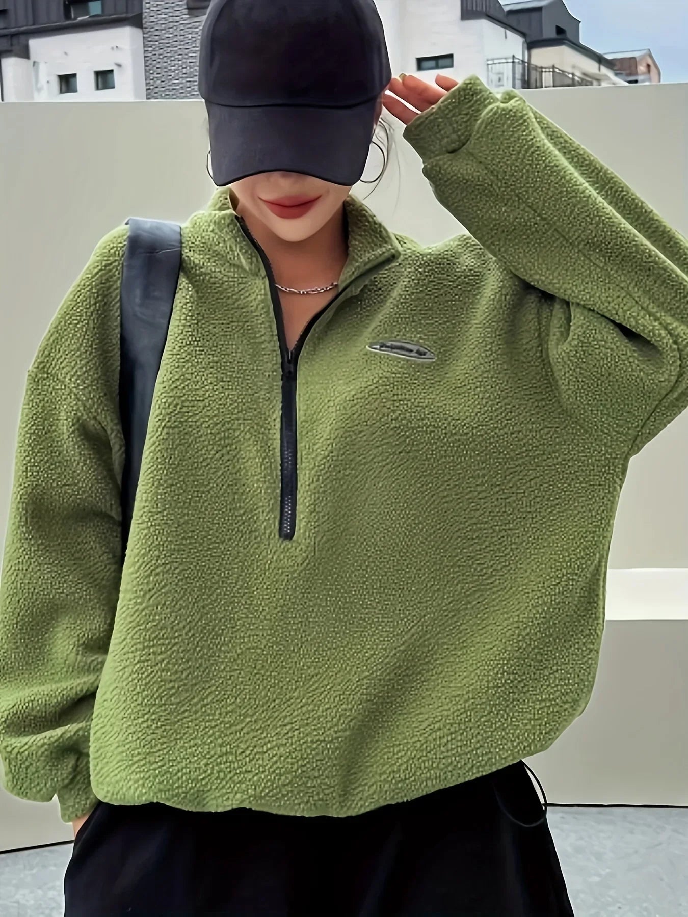 Zip Front Plush Pullover