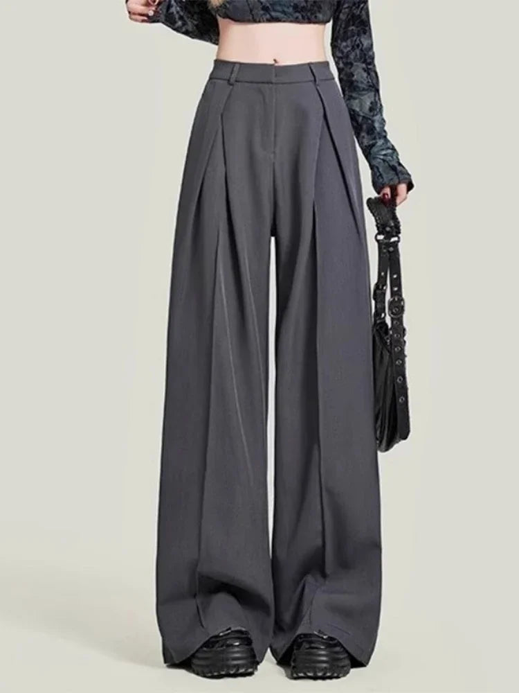 Grey Y2K High Waist Baggy Trousers