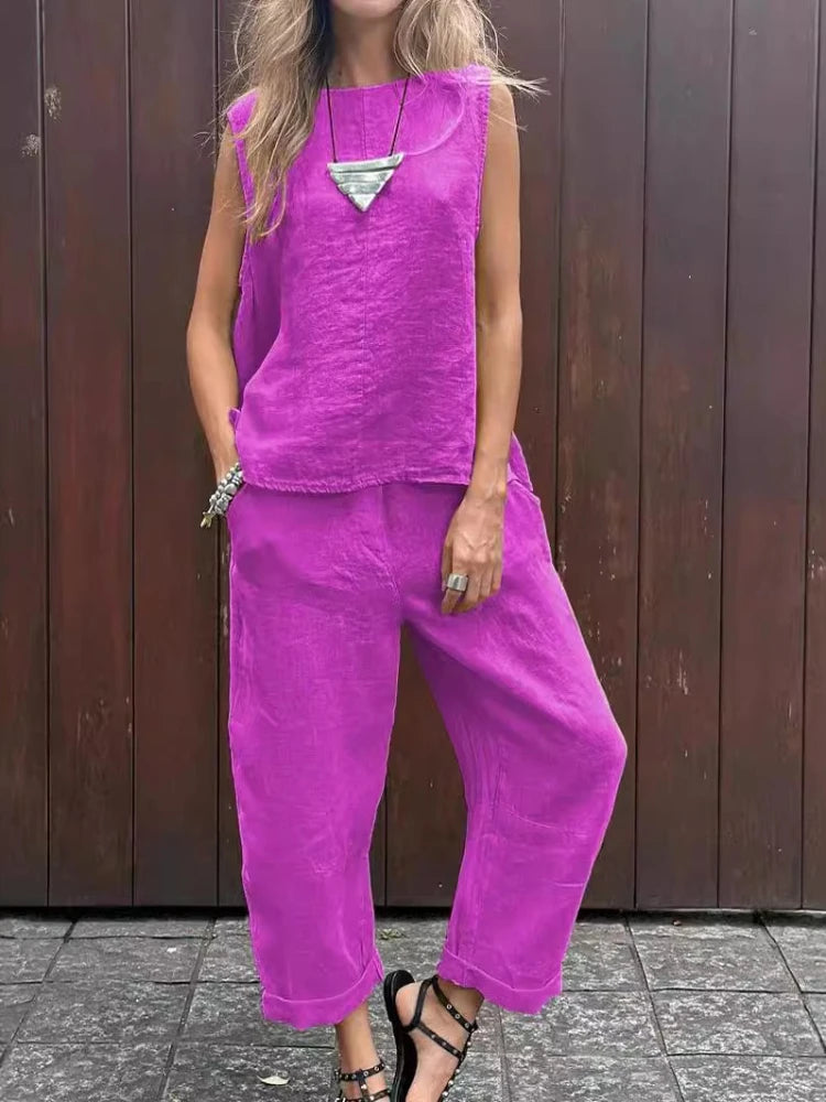 Cotton & Hemp Sleeveless Two-Piece Set
