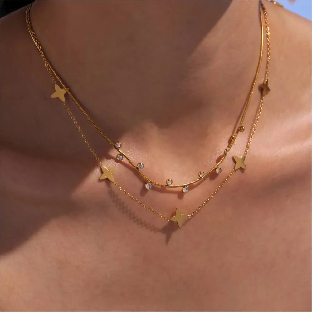 Gold & Silver Star Zircon Choker Necklace
