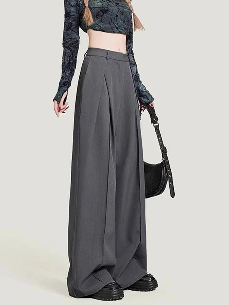 Grey Y2K High Waist Baggy Trousers