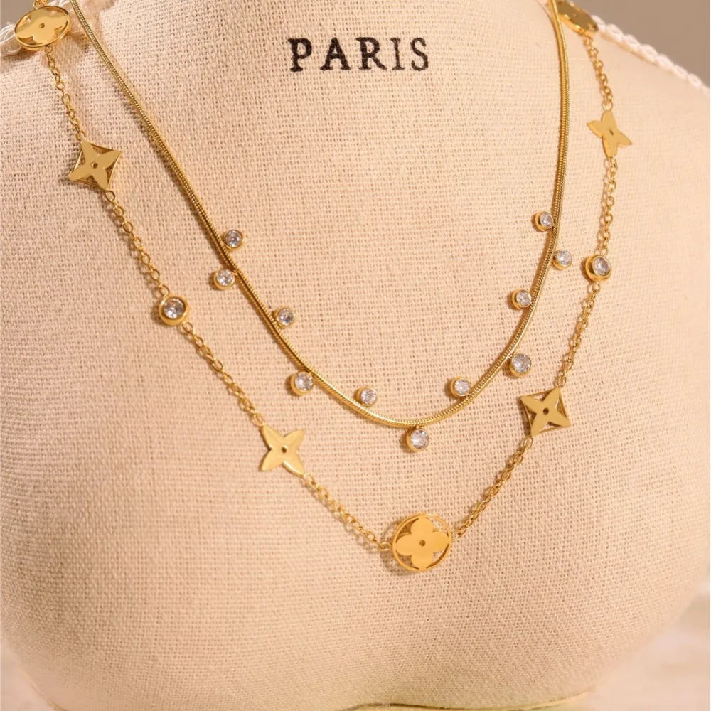 Gold & Silver Star Zircon Choker Necklace