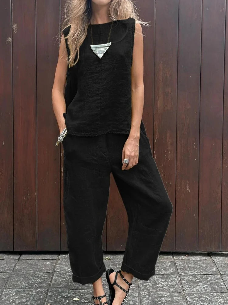 Cotton & Hemp Sleeveless Two-Piece Set