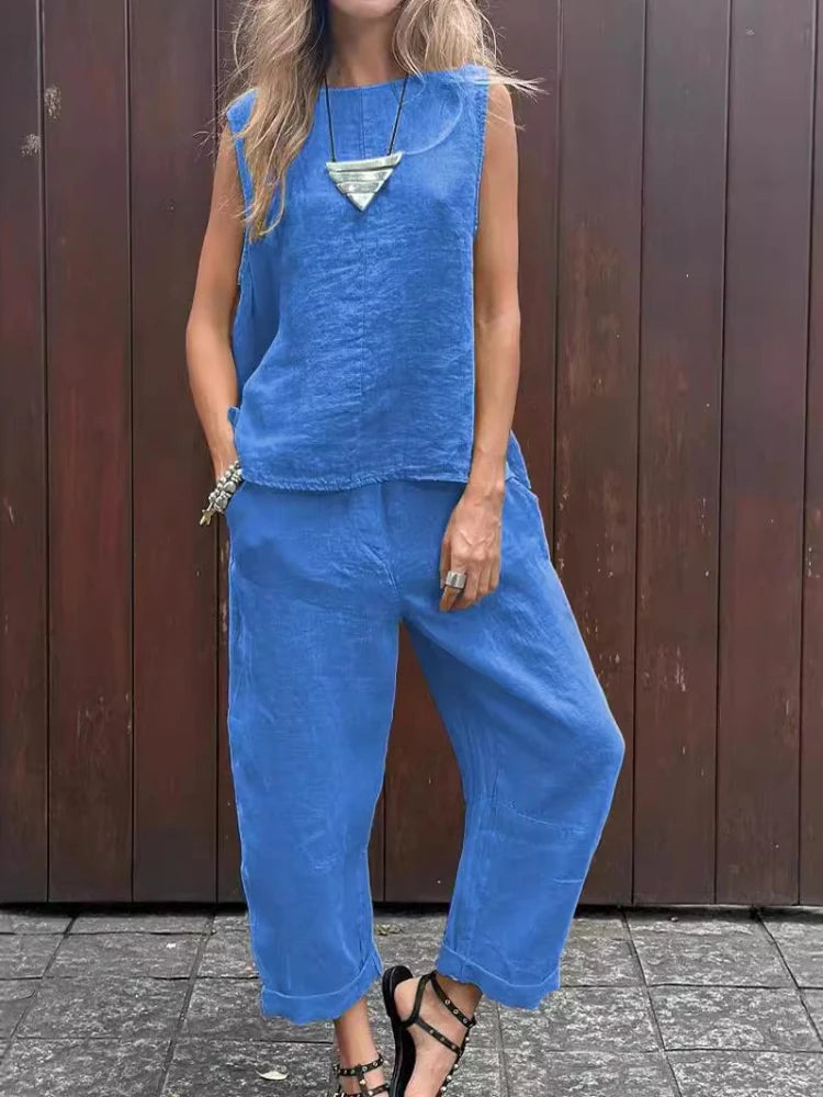 Cotton & Hemp Sleeveless Two-Piece Set