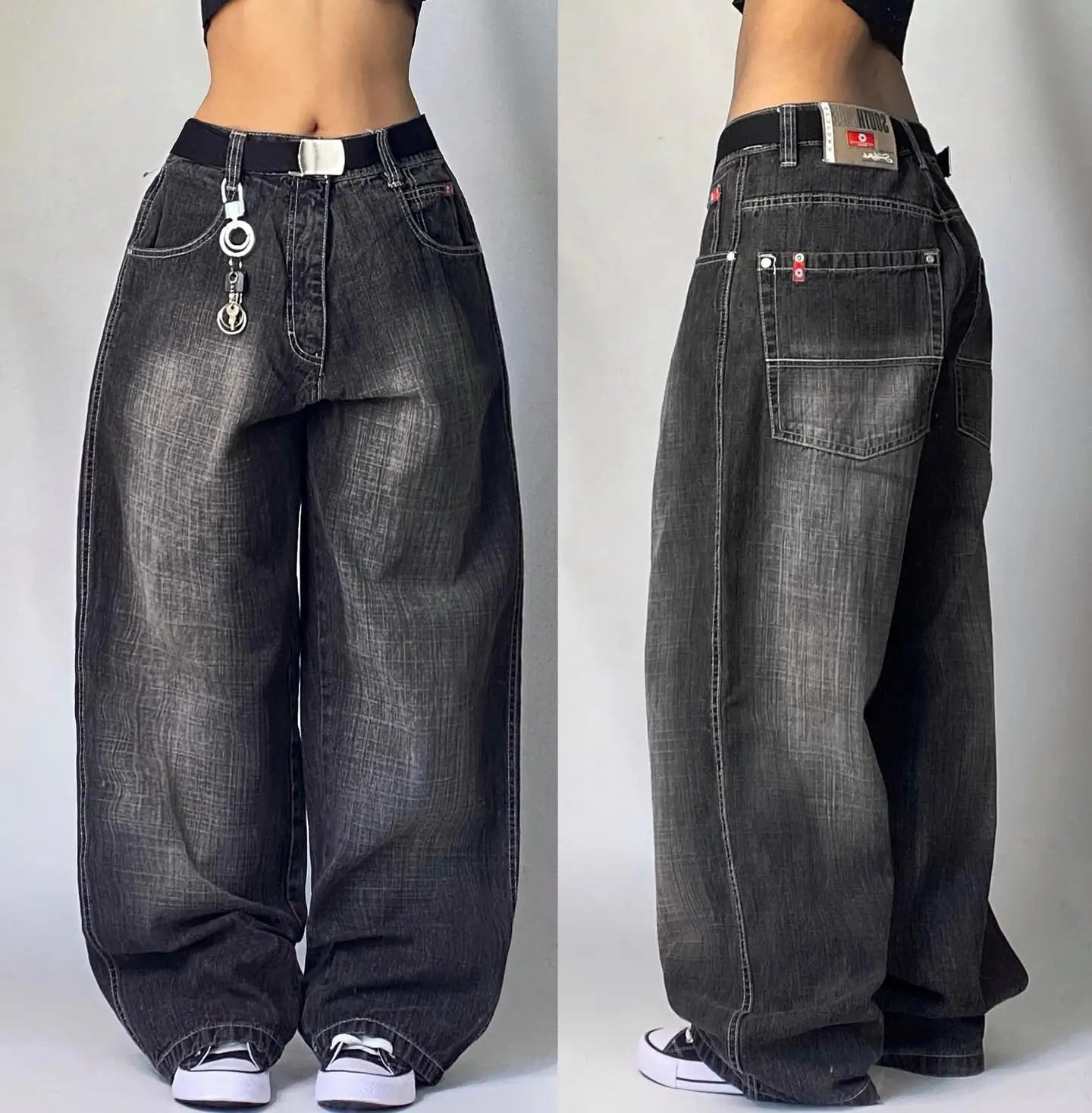 Y2K Geometric Embroidered Baggy Jeans