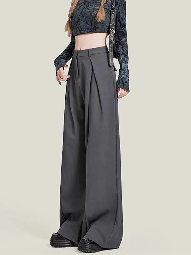 Grey Y2K High Waist Baggy Trousers