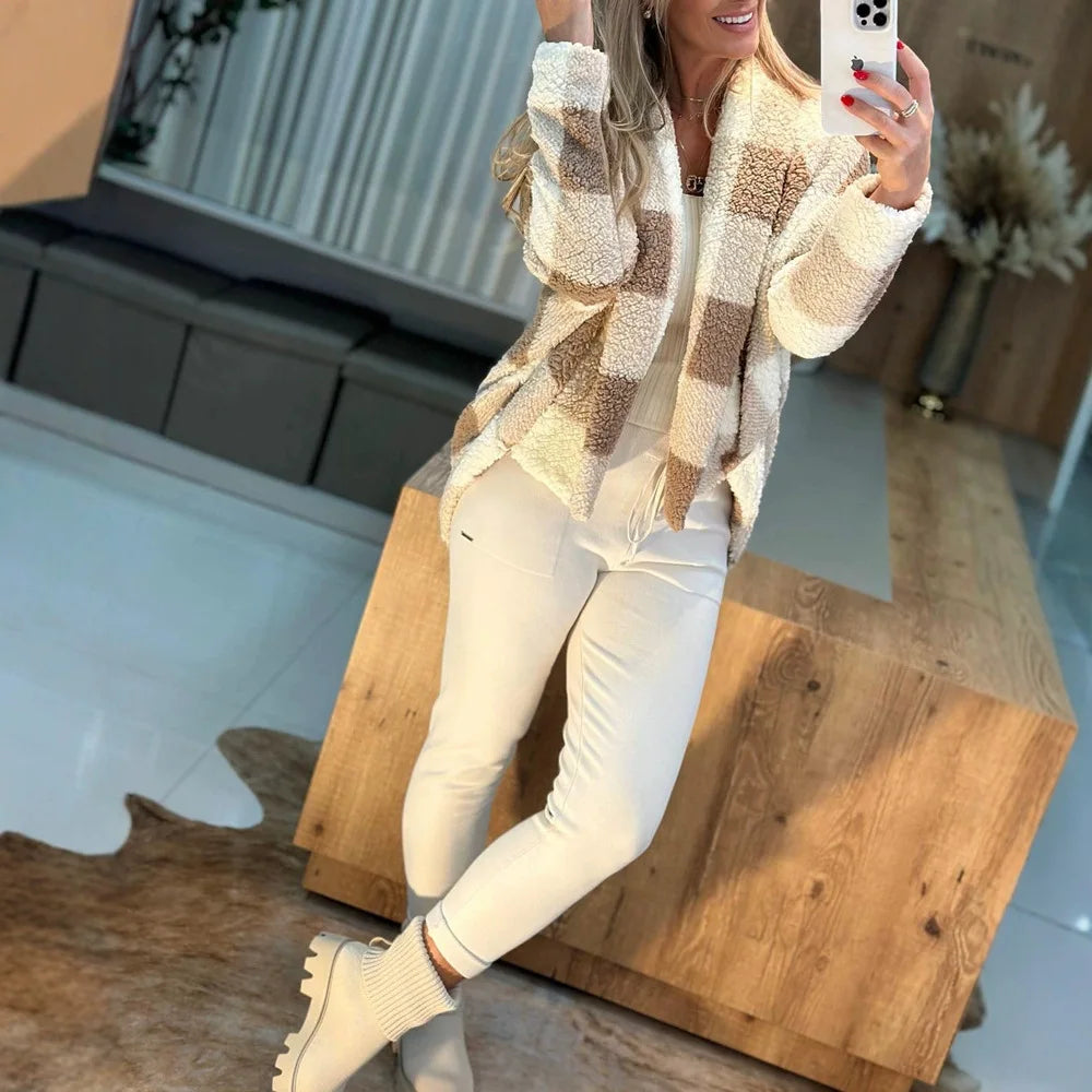 Women’s Plaid Oversized Fleece Jacket