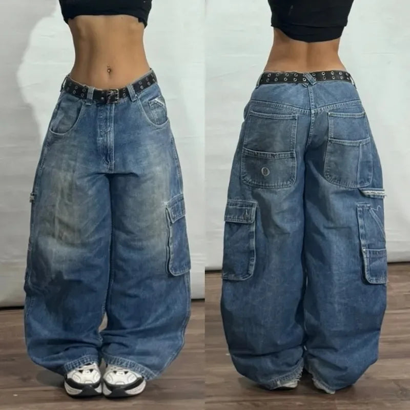 Y2K Geometric Embroidered Baggy Jeans
