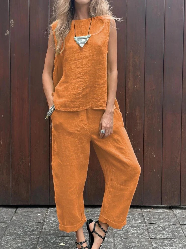 Cotton & Hemp Sleeveless Two-Piece Set