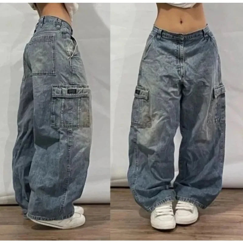 Y2K Geometric Embroidered Baggy Jeans