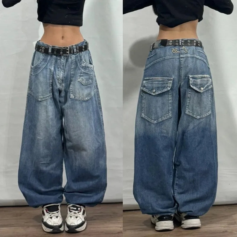 Y2K Geometric Embroidered Baggy Jeans