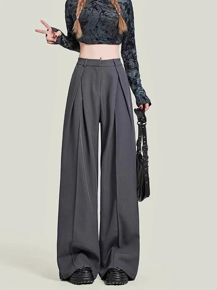 Grey Y2K High Waist Baggy Trousers