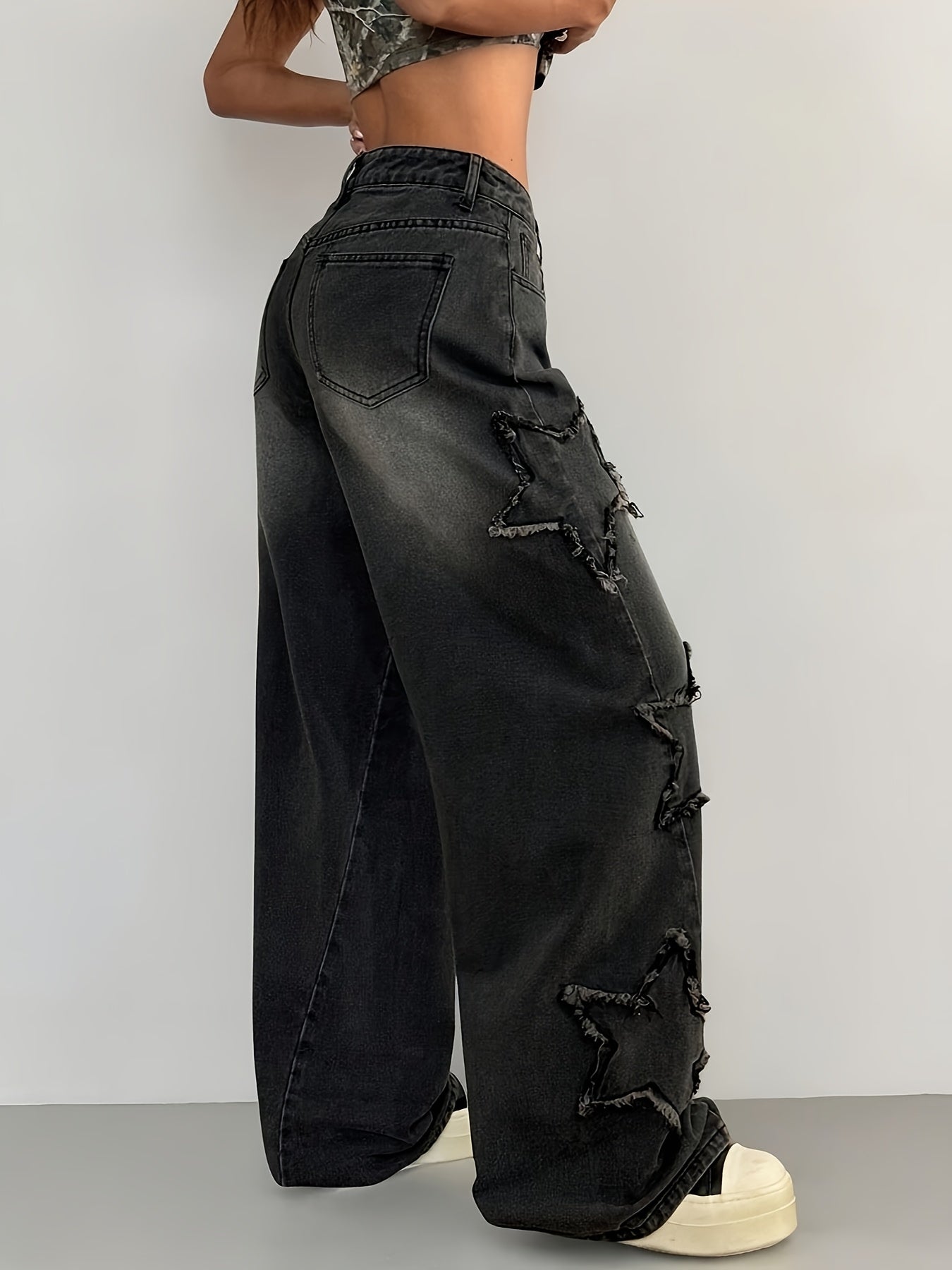 Women’s Black Distressed Wide-Leg Jeans