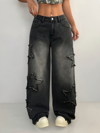 Women’s Black Distressed Wide-Leg Jeans