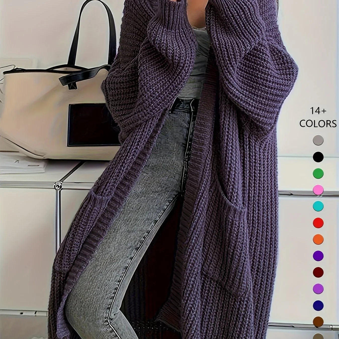 Knee-Length Open Front Cardigan