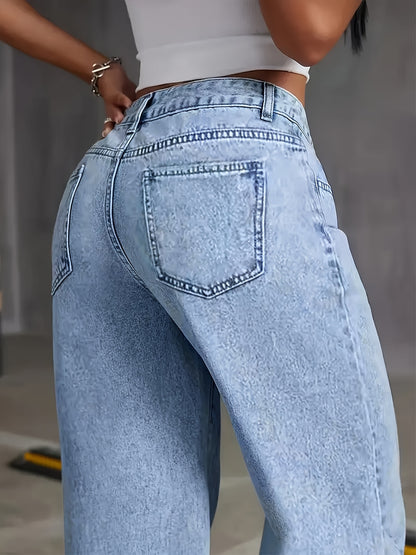 Women’s Black Distressed Wide-Leg Jeans