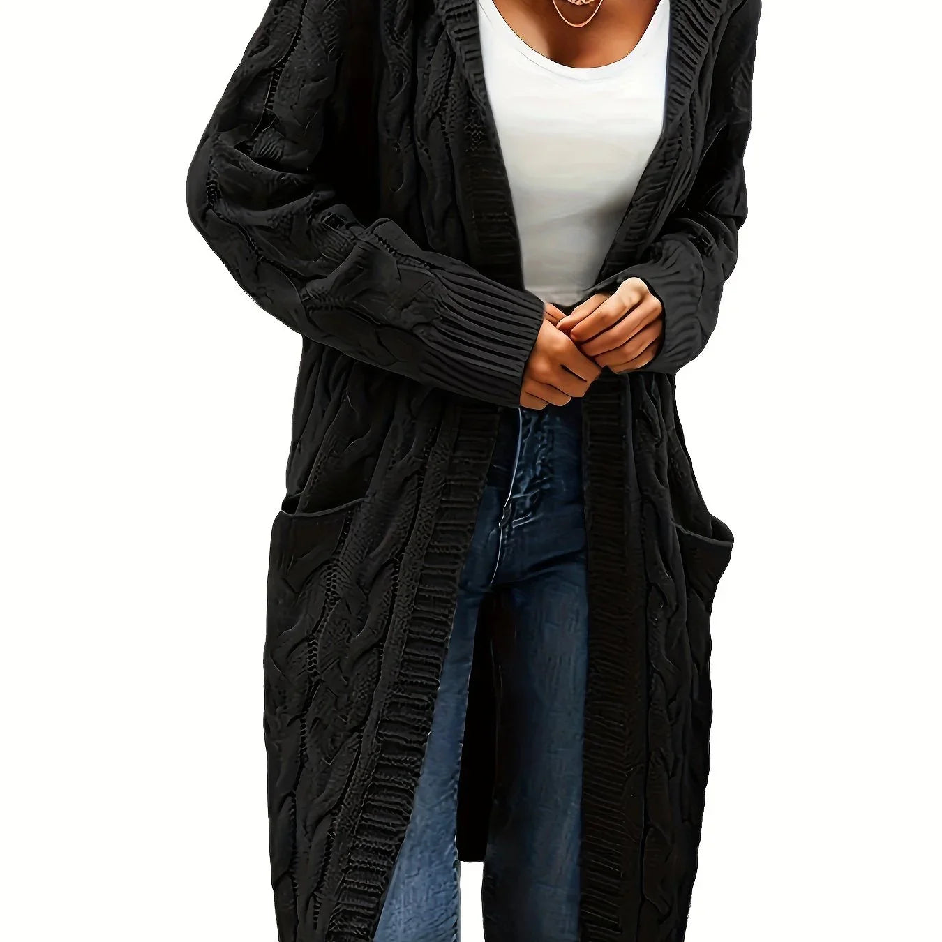 Open Front Cardigan Sweater with Pockets