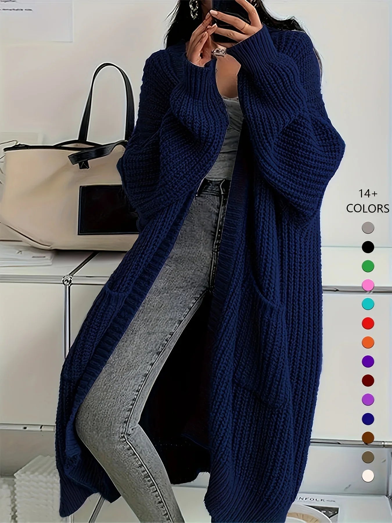 Knee-Length Open Front Cardigan