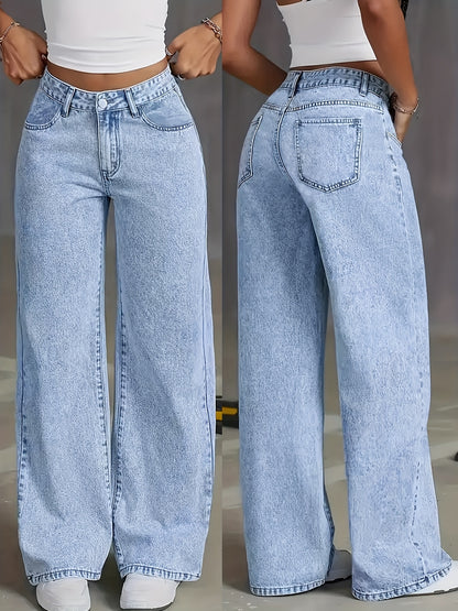 Women’s Black Distressed Wide-Leg Jeans
