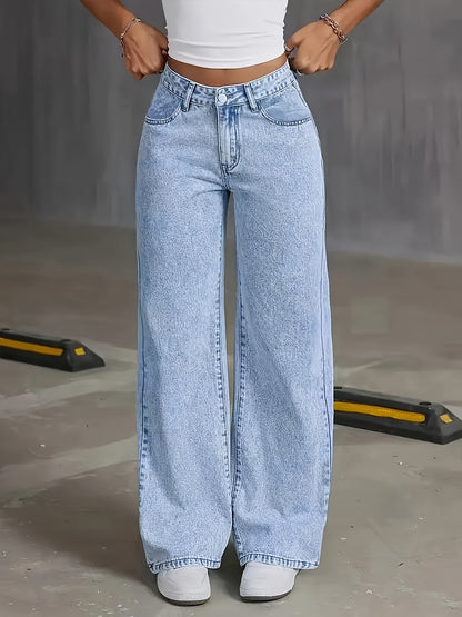 Women’s Black Distressed Wide-Leg Jeans