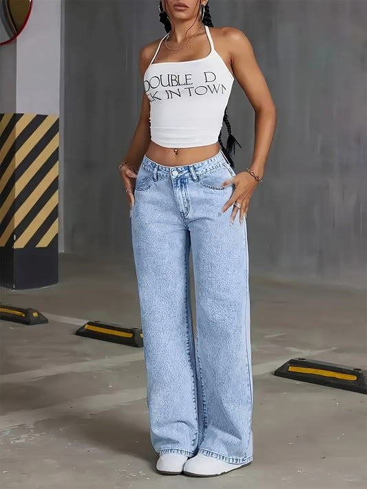 Women’s Black Distressed Wide-Leg Jeans