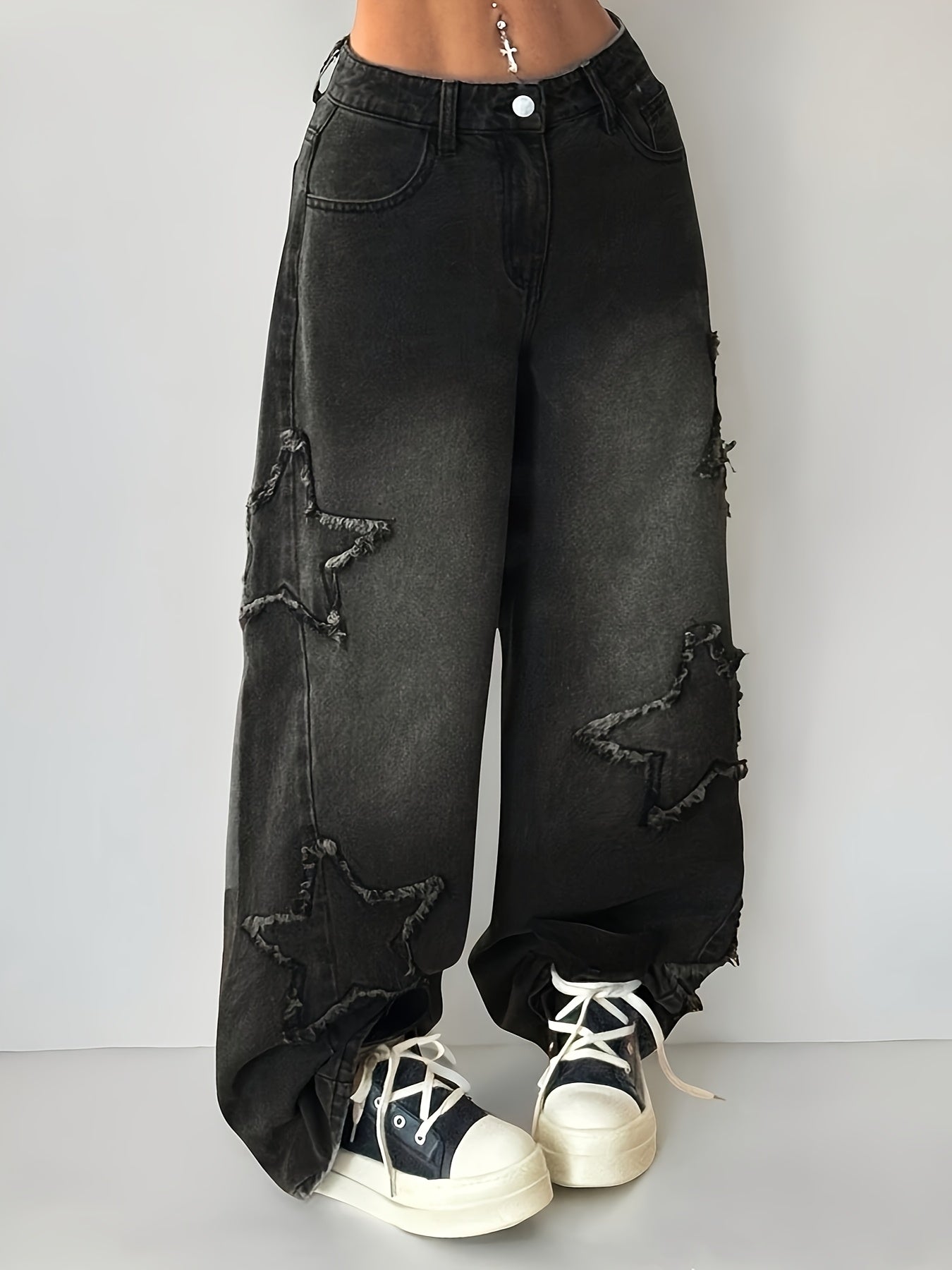 Women’s Black Distressed Wide-Leg Jeans