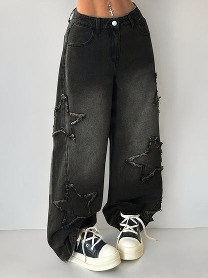Women’s Black Distressed Wide-Leg Jeans
