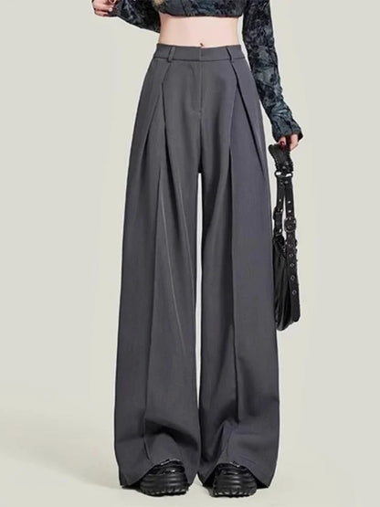 Grey Y2K High Waist Baggy Trousers