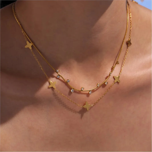 Gold & Silver Star Zircon Choker Necklace