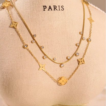 Gold & Silver Star Zircon Choker Necklace