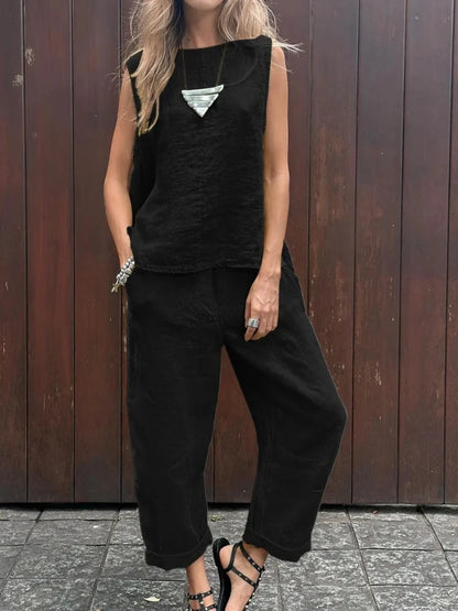Cotton & Hemp Sleeveless Two-Piece Set