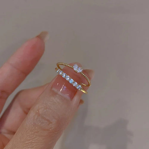 Gold Heart Zircon Ring Set