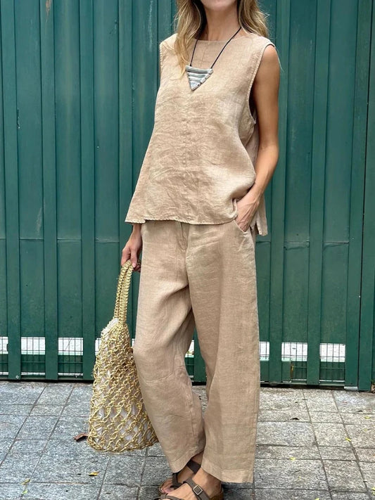 Cotton & Hemp Sleeveless Two-Piece Set