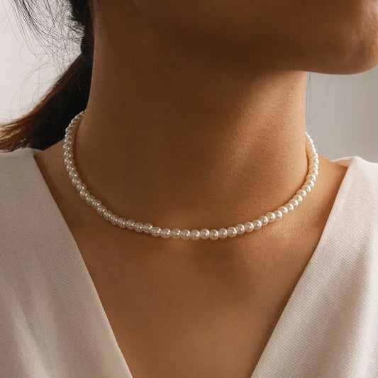 White Pearl Choker Necklac