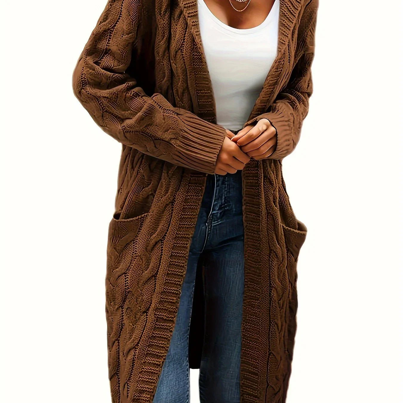 Open Front Cardigan Sweater with Pockets