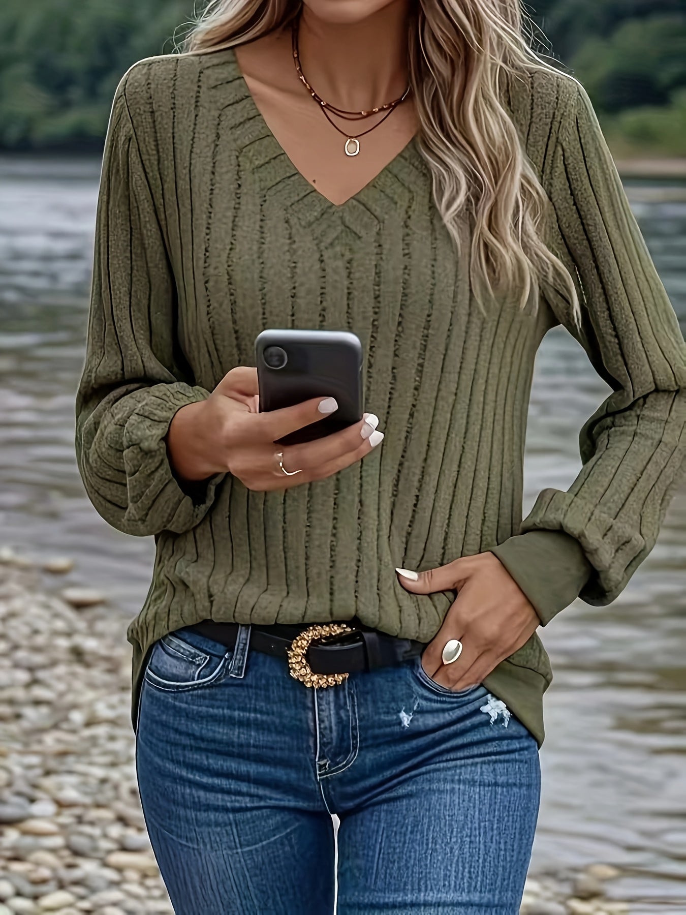 Ribbed V-Neck Sweater