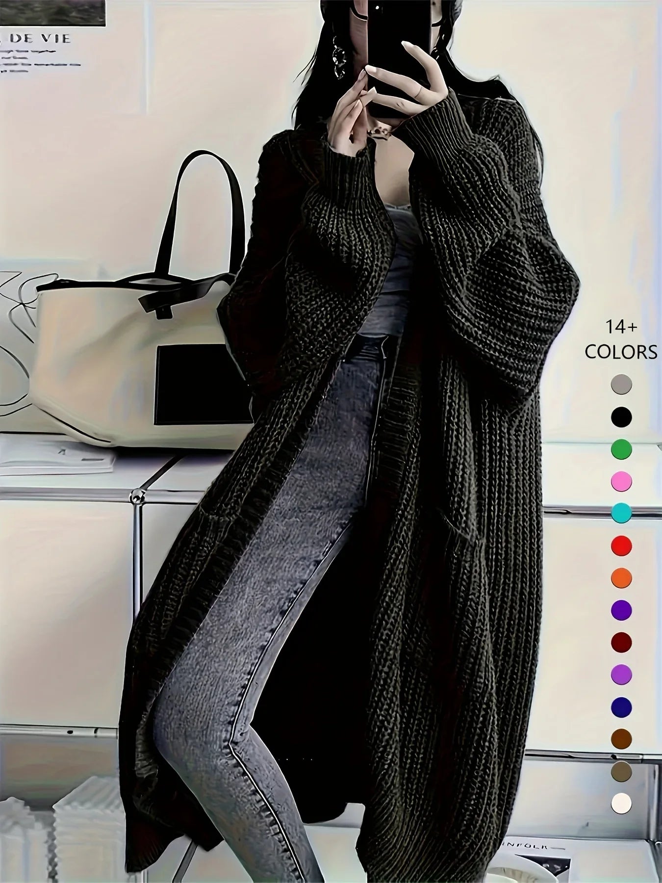 Knee-Length Open Front Cardigan
