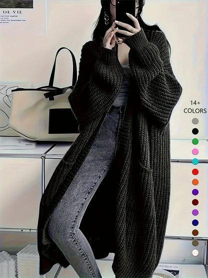 Knee-Length Open Front Cardigan