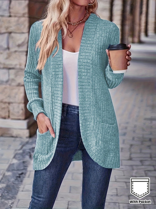 Ribbed Long Sleeve Top with Pocket